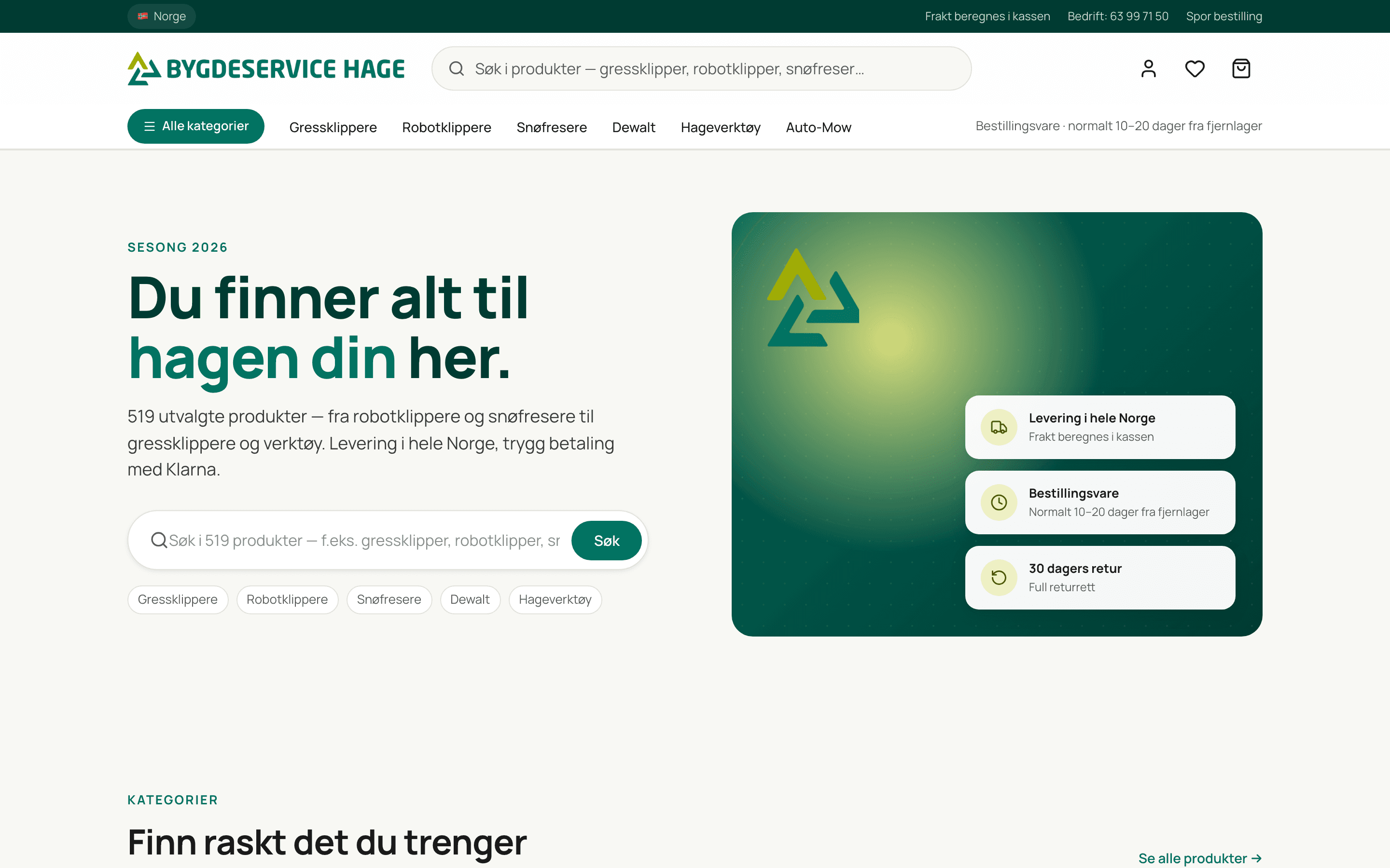 Skjermbilde av Bygdeservice Hage sin nettside
