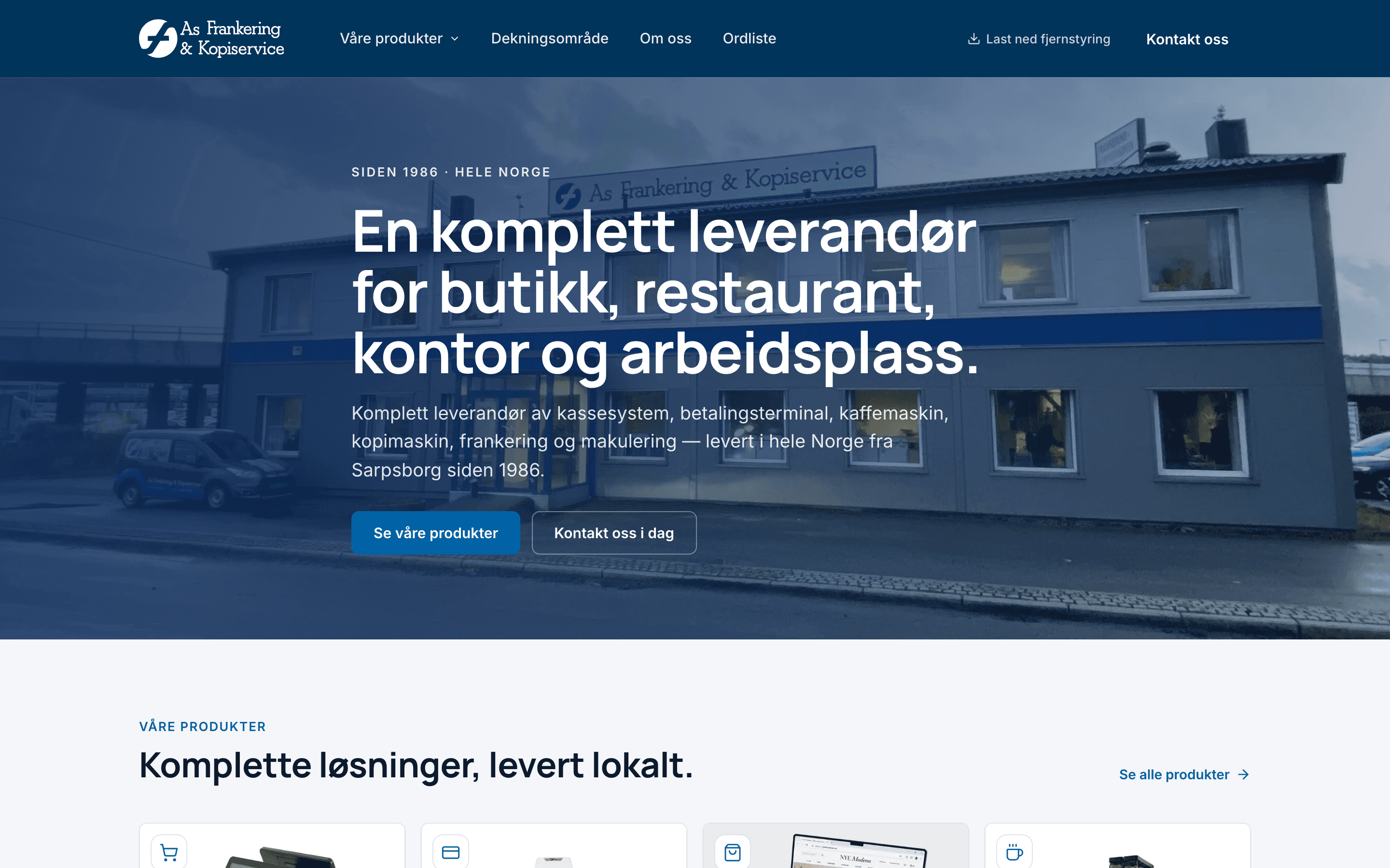 Skjermbilde av AS Frankering & Kopiservice sin nettside