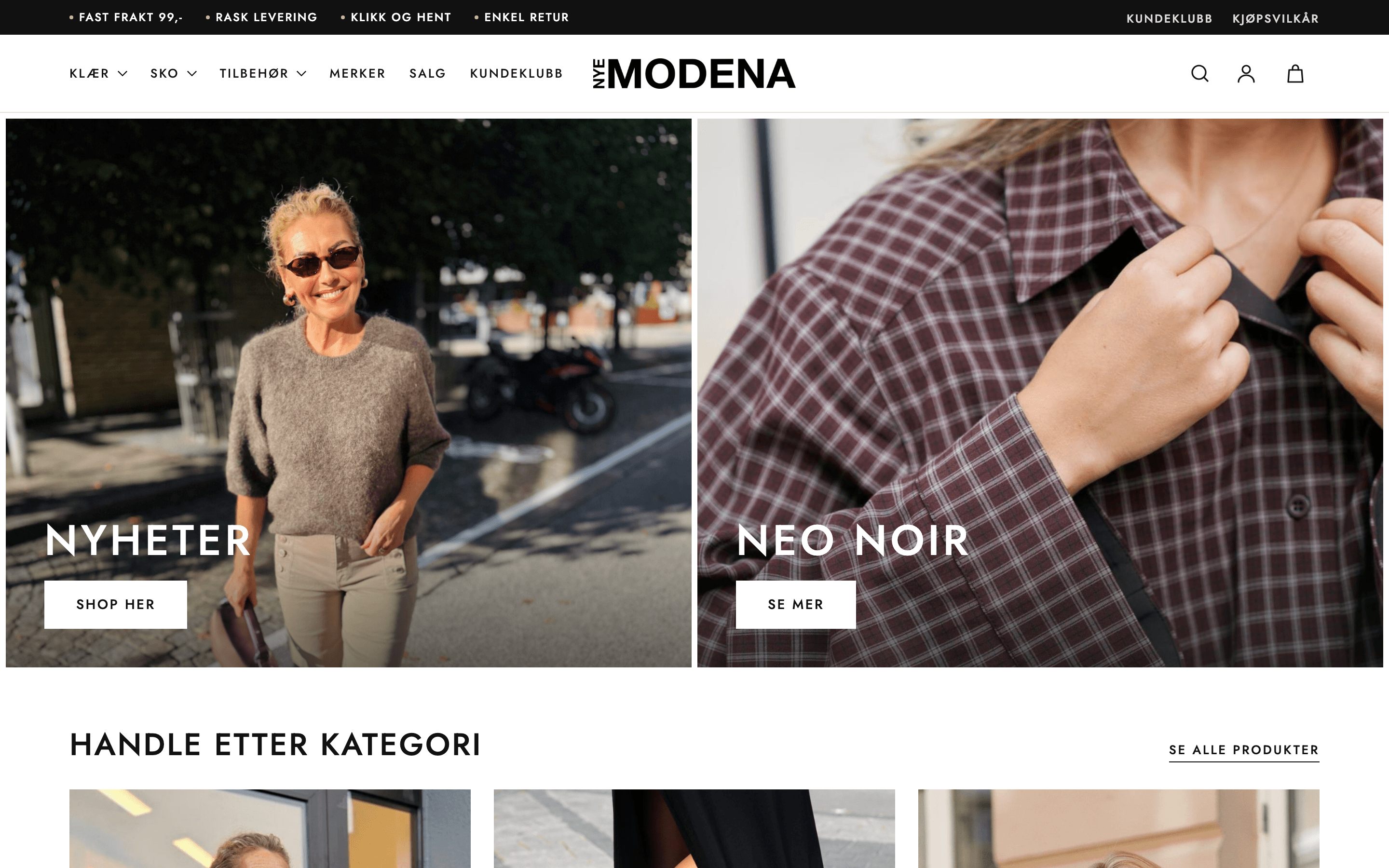 Skjermbilde av Nye Modena sin nettside