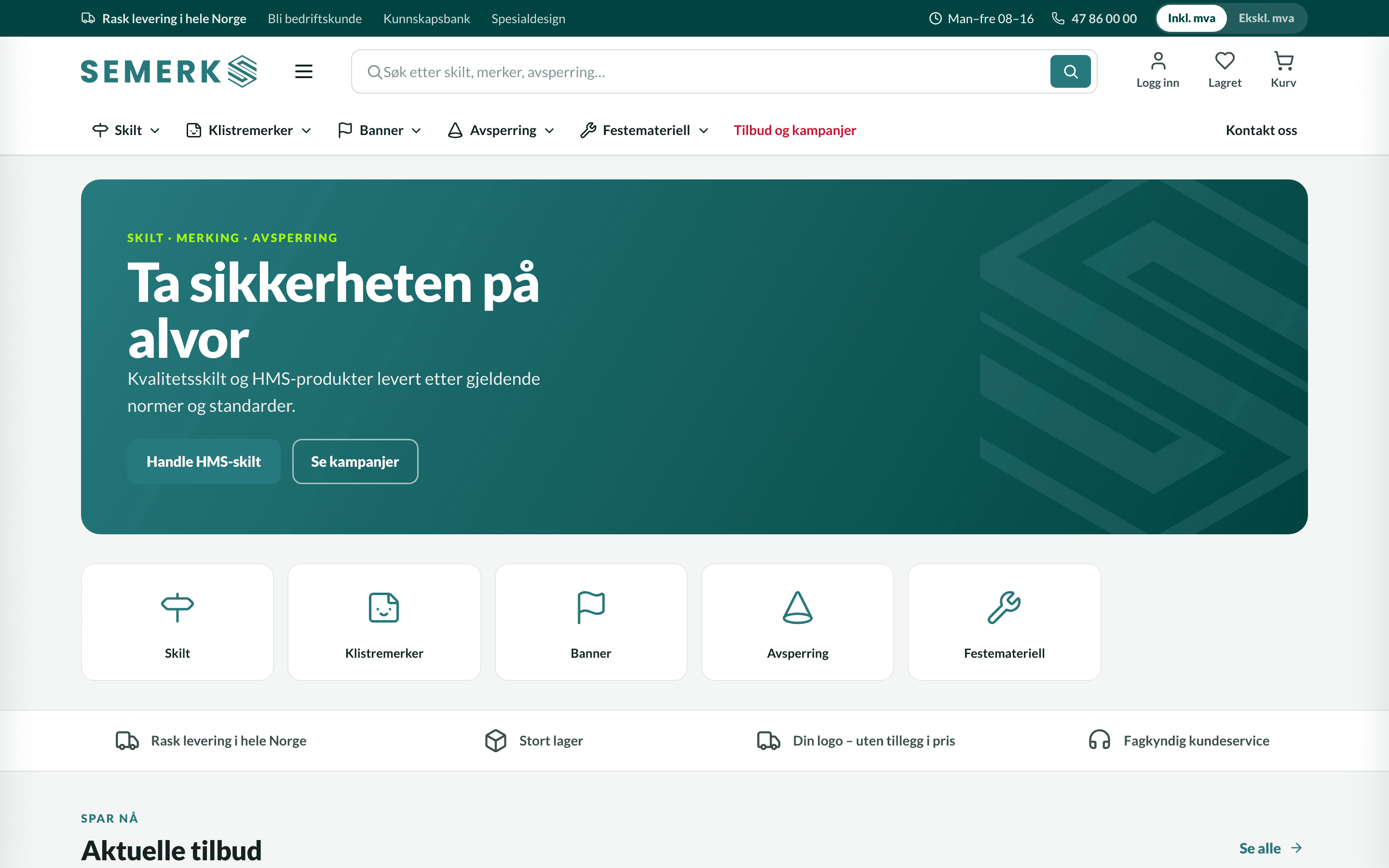 Skjermbilde av Semerk sin nettside